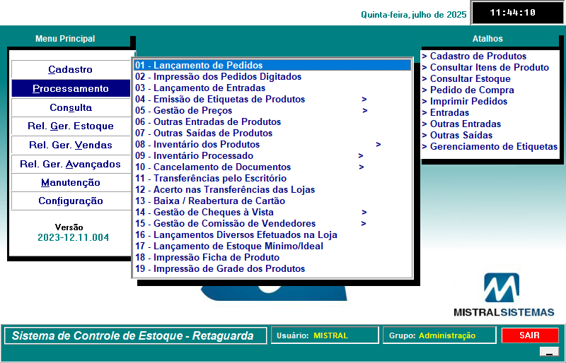 Tela do Sistema de Retaguarda